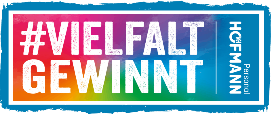 Logo "Vielfalt gewinnt", eine Initiative von Hofmann Personal für eine inklusive und diskriminierungsfreie Welt.