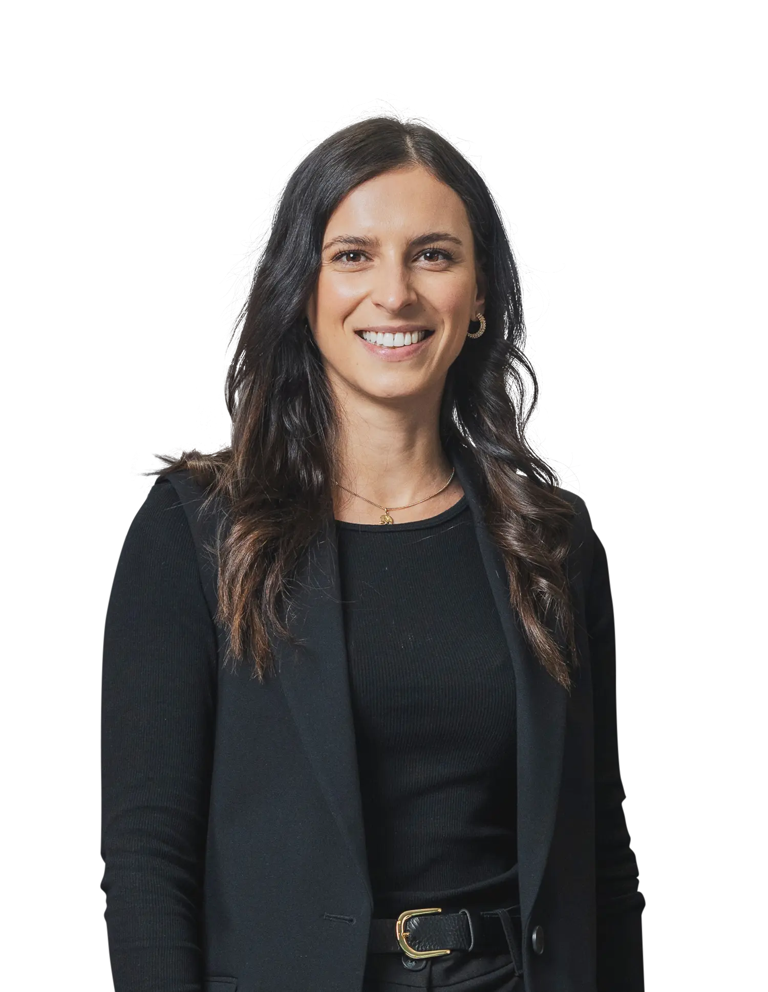 Professionelle Mitarbeiterin in schwarzer Business-Kleidung, symbolisch für Kompetenz und Service in der Personaldienstleistungsbranche