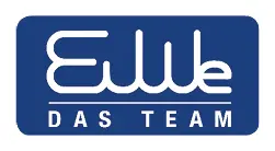 EuWe Das Team Logo in Weiß auf blauem Hintergrund, Schriftzug für die Teamseite des Automobilzulieferers